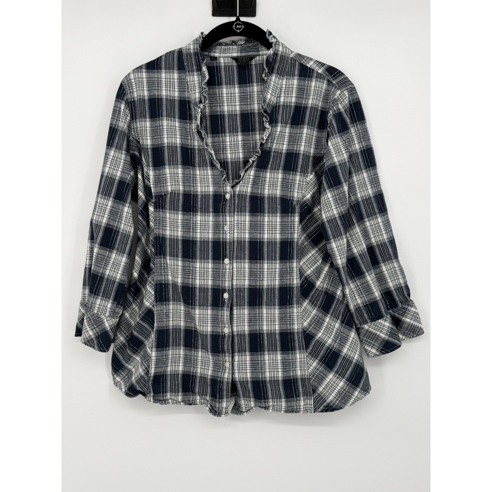 Guess Women's Button Down Top 3/4 Sleeve Large